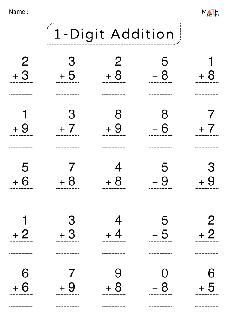 Adding Single Digit Numbers Worksheets Adding Single Digit Numbers Worksheets