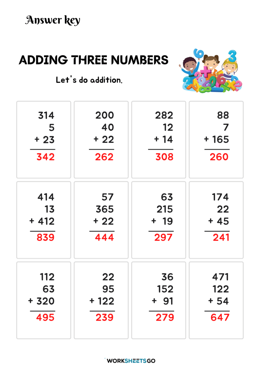 Adding Three Numbers Worksheets WorksheetsGO Adding Three Numbers Worksheets WorksheetsGO