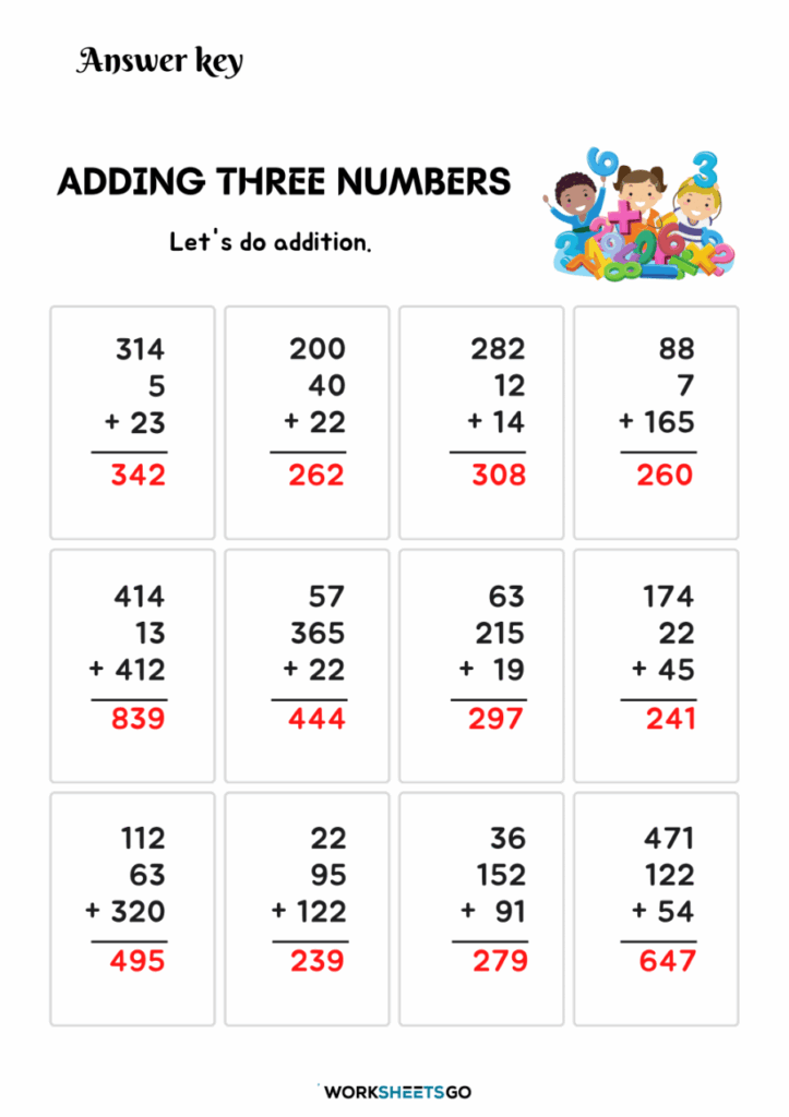 Adding Three Numbers Worksheets WorksheetsGO
