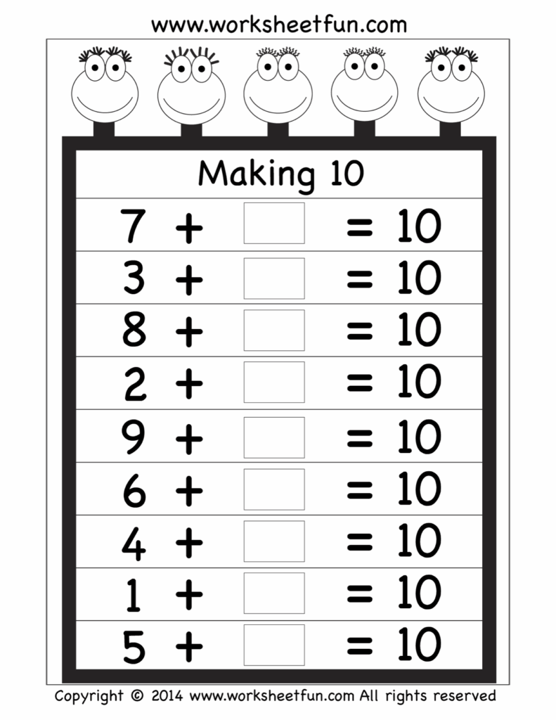 Adding To 10 Worksheets For Kindergarten