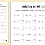 Adding To 30 Activity Sheet 1 Addition To 30 Twinkl