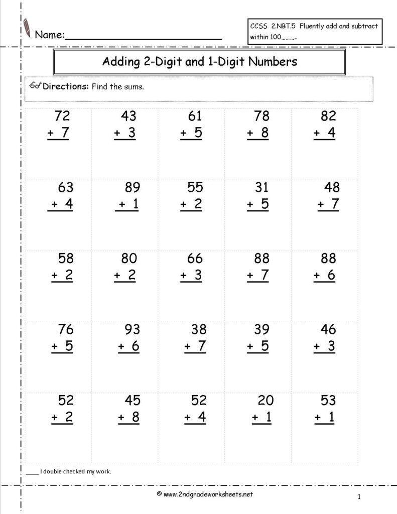 Adding Two Digit And One Digit Numbers Printable Multiplication 