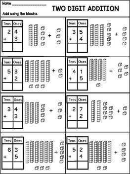 Adding Two Digit Numbers With Base Ten Blocks Worksheet