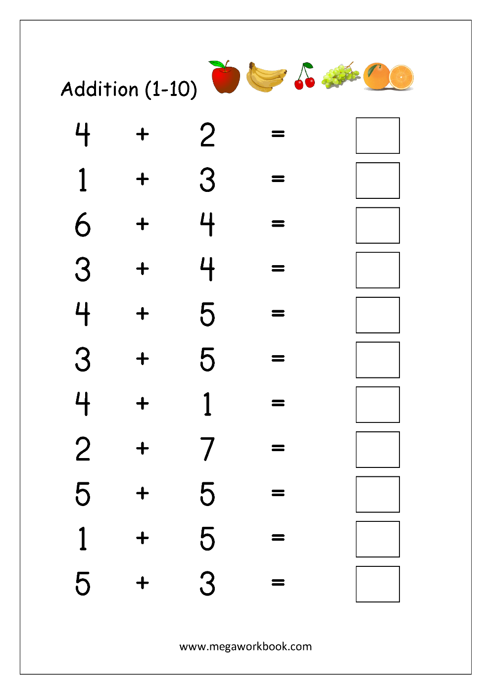 Addition 1 To 10 Worksheets