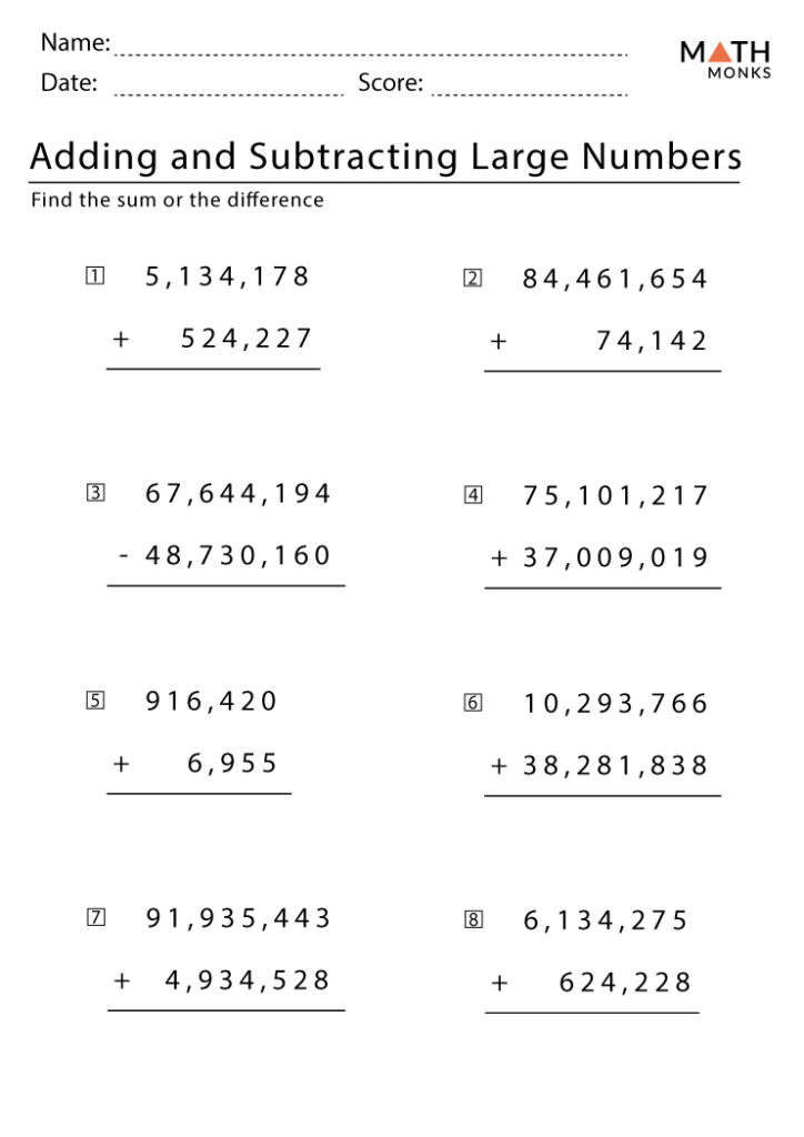 Addition And Subtraction Worksheets With Answer Key
