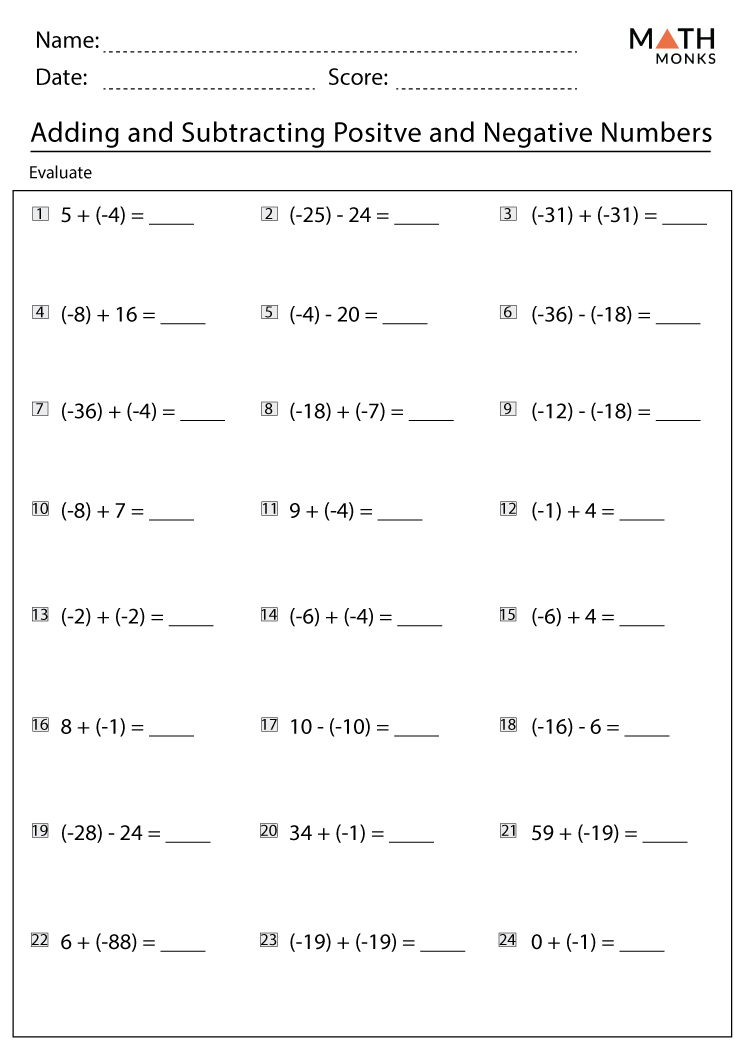 Addition And Subtraction Worksheets With Answer Key