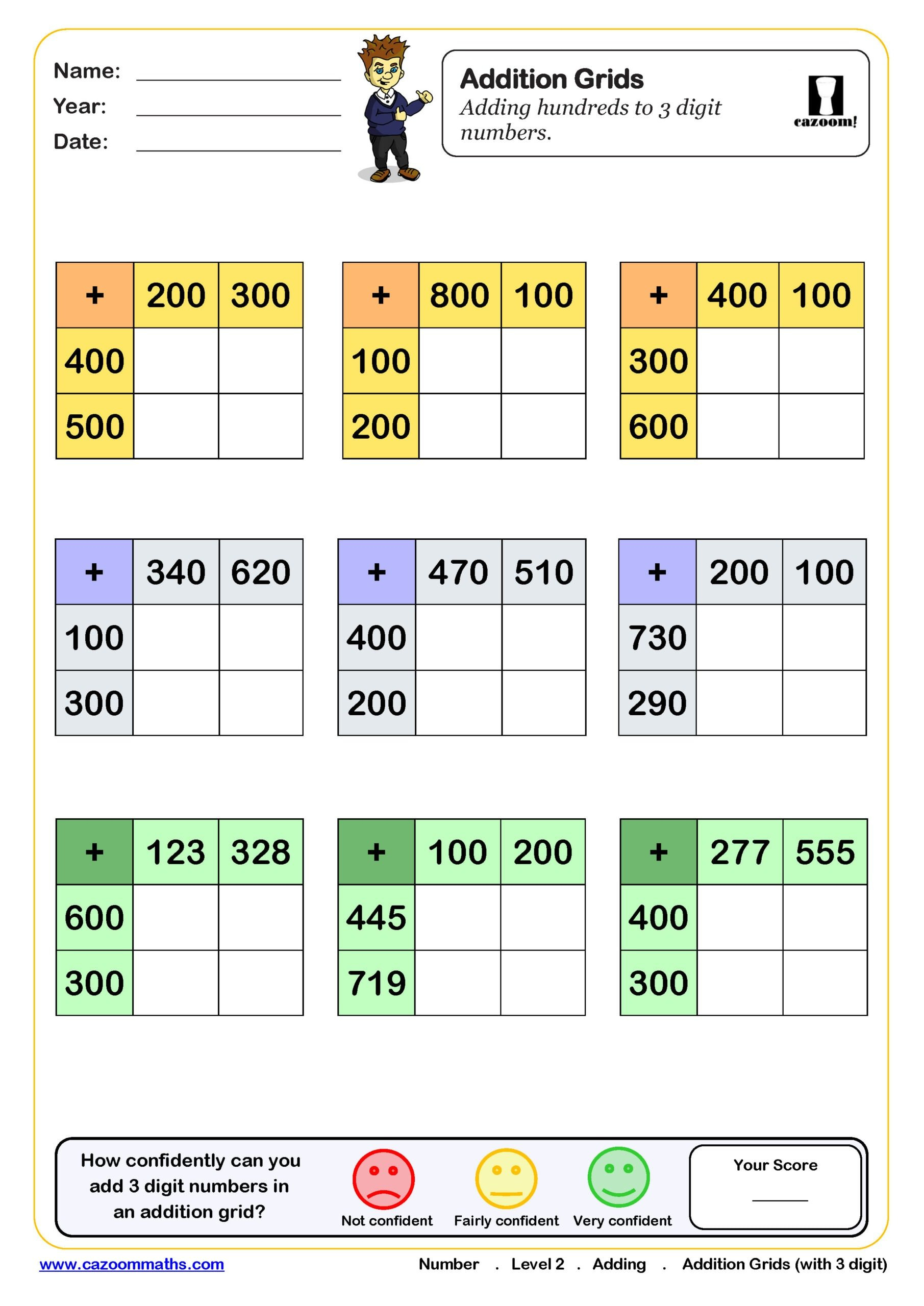 Addition Grids Worksheet adding Hundreds To A 3 Digit Number Fun 