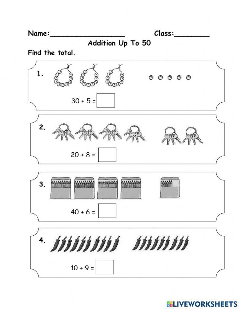 Addition Of Numbers Up To 50 Worksheet Live Worksheets Worksheets 