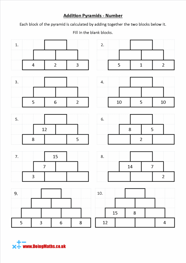 Addition Pyramids Free Maths Worksheet Free Math Worksheets 