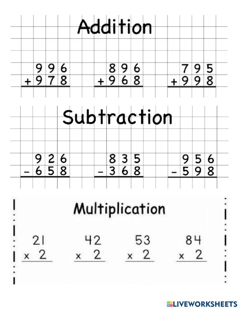 Addition Subtraction Division Multiplication Worksheets Printable 