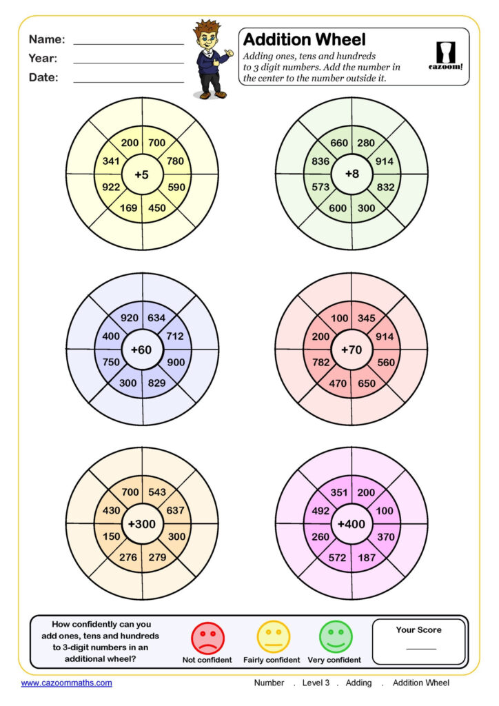 Addition Wheels Worksheet adding Ones Tens And Hundreds To 3 Digit 