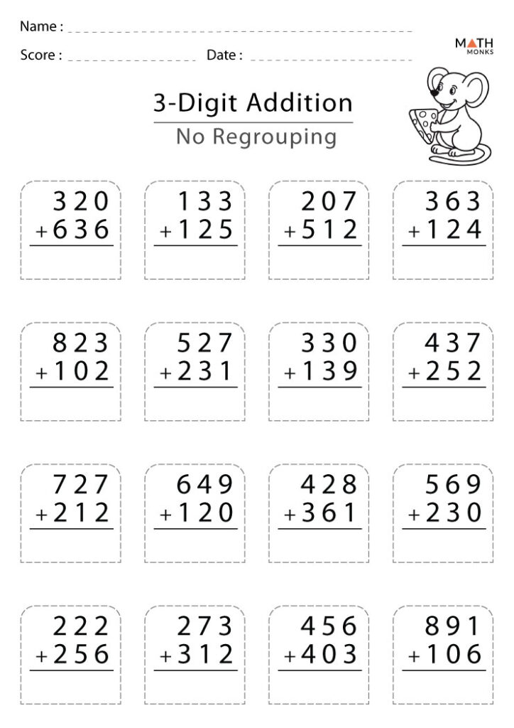 Addition Without Regrouping Worksheets With Answer Key