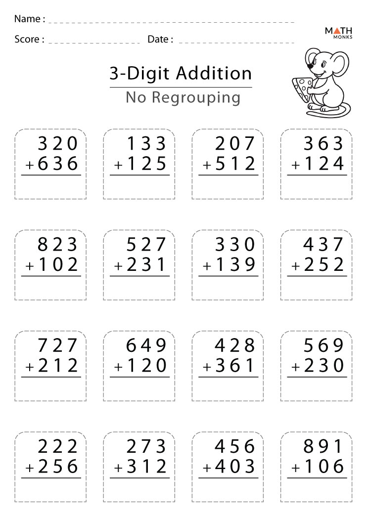 Addition Without Regrouping Worksheets With Answer Key