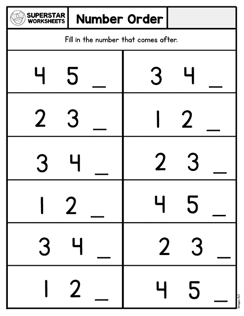After Number Worksheet For Kindergarten