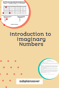 Algebra 2 Introduction To Imaginary Numbers By SubPlanSaver TPT