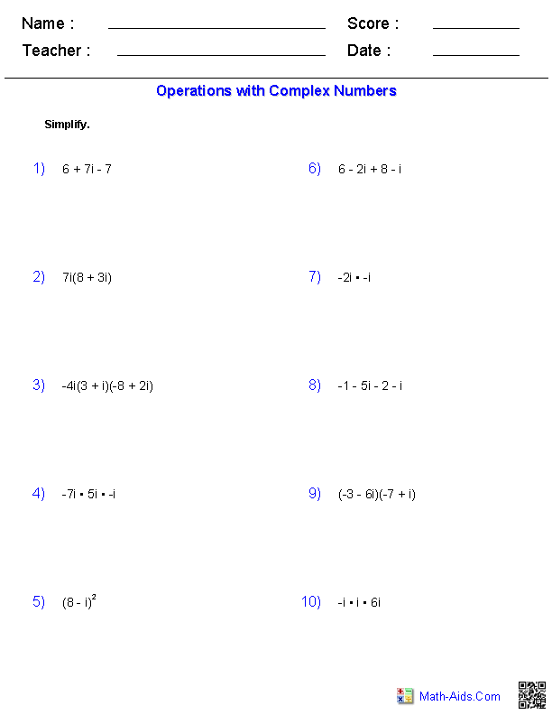 Algebra 2 Worksheets Complex Numbers Worksheets Worksheet Template 