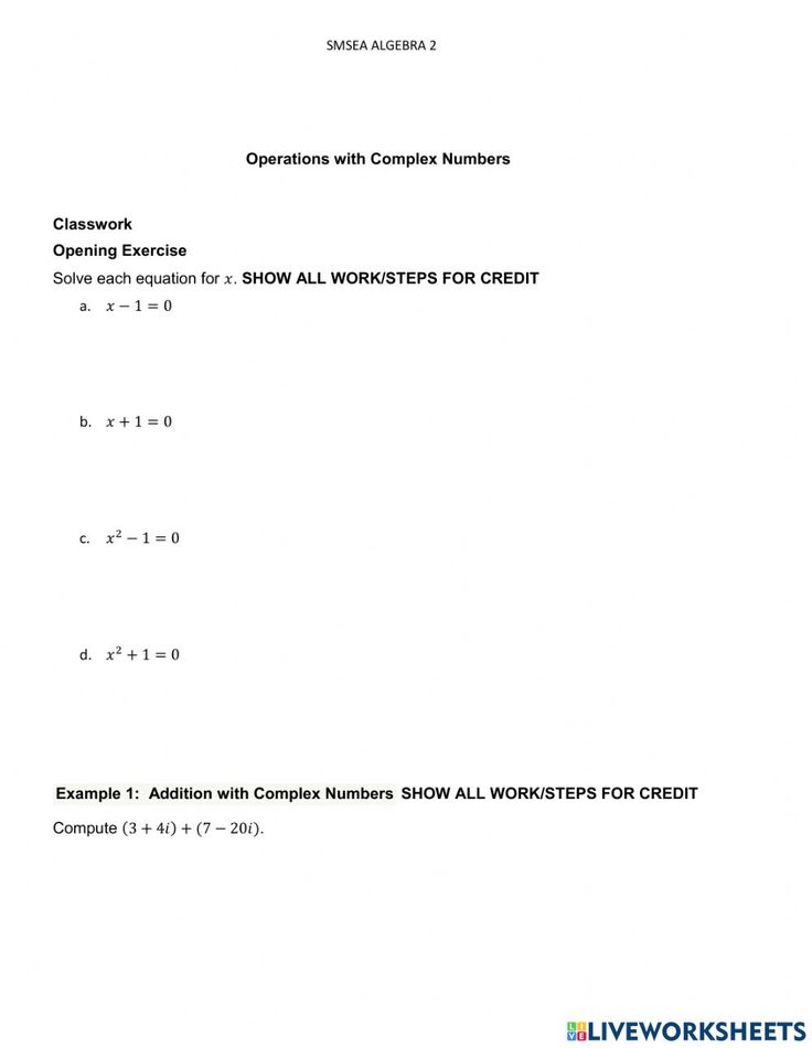Algebra 3 4 Complex Numbers Worksheet