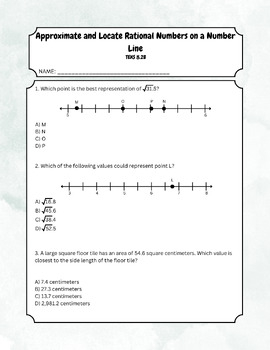 Approximate And Locate Irrational Numbers On A Number Line Quiz TEKS 8 2B