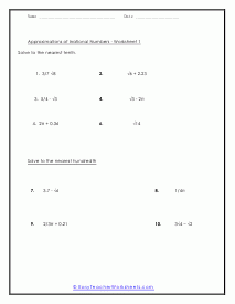 Approximating Irrational Numbers Worksheets