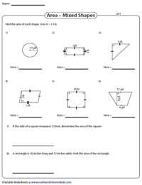 Area Of Mixed Shapes Worksheets