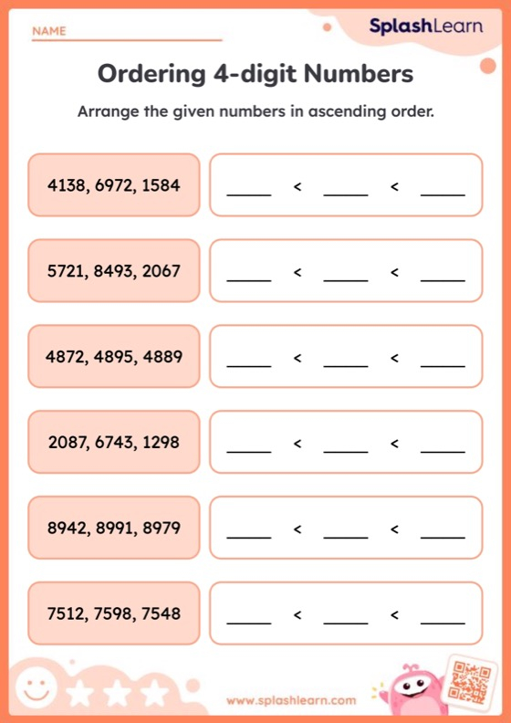 Arrange 4 digit Numbers In Ascending Order Worksheet