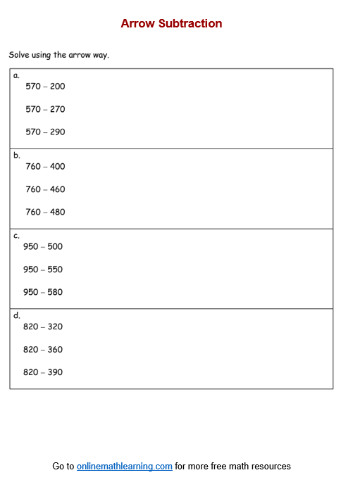 Arrow Subtraction Worksheets Second Grade Printable 