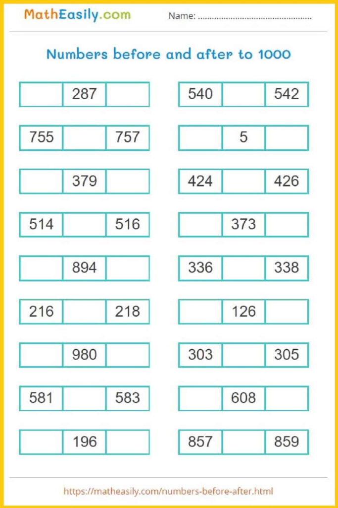Before And After Numbers Game ONLINE Worksheets