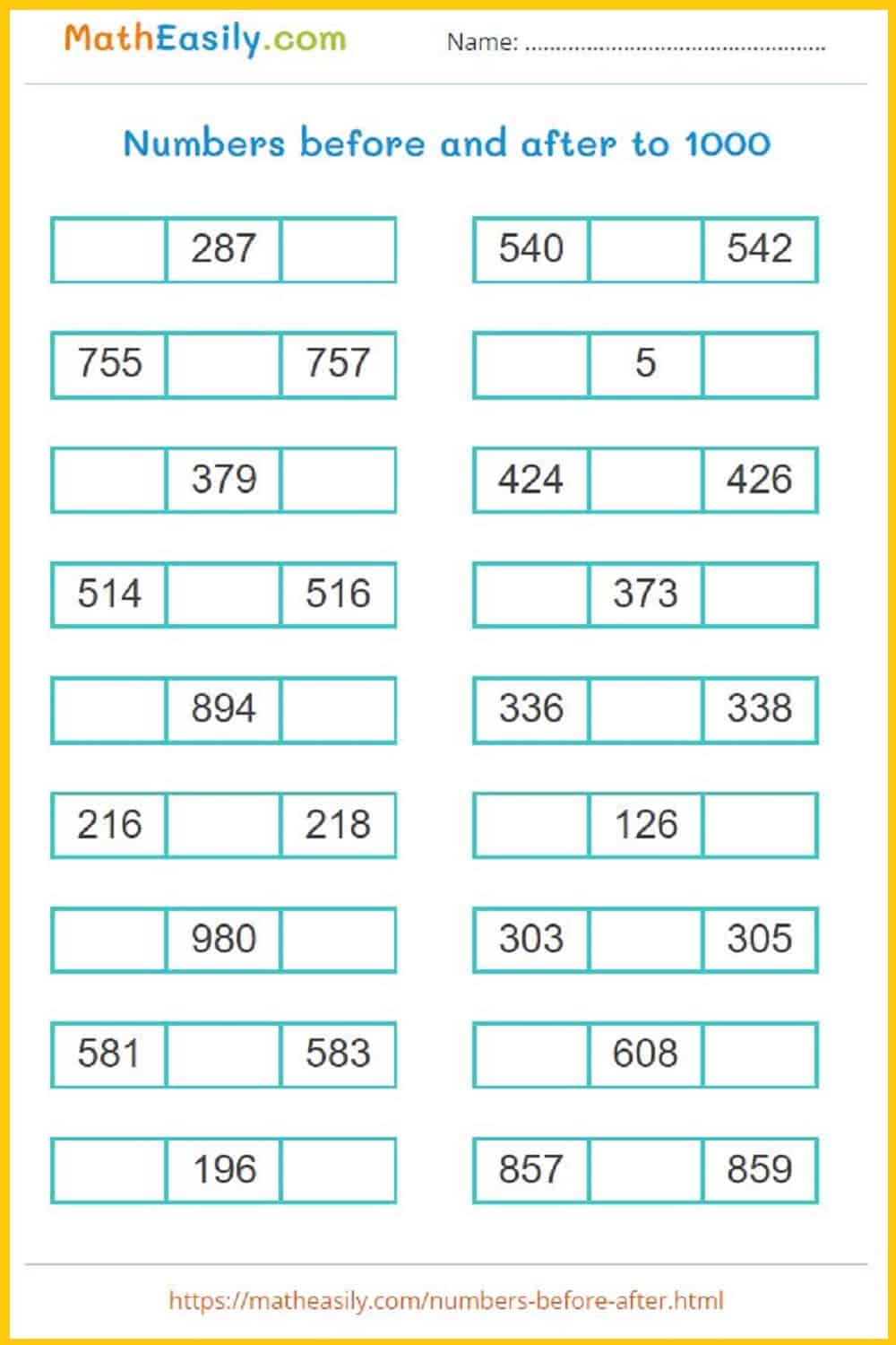 Before And After Numbers Game ONLINE Worksheets