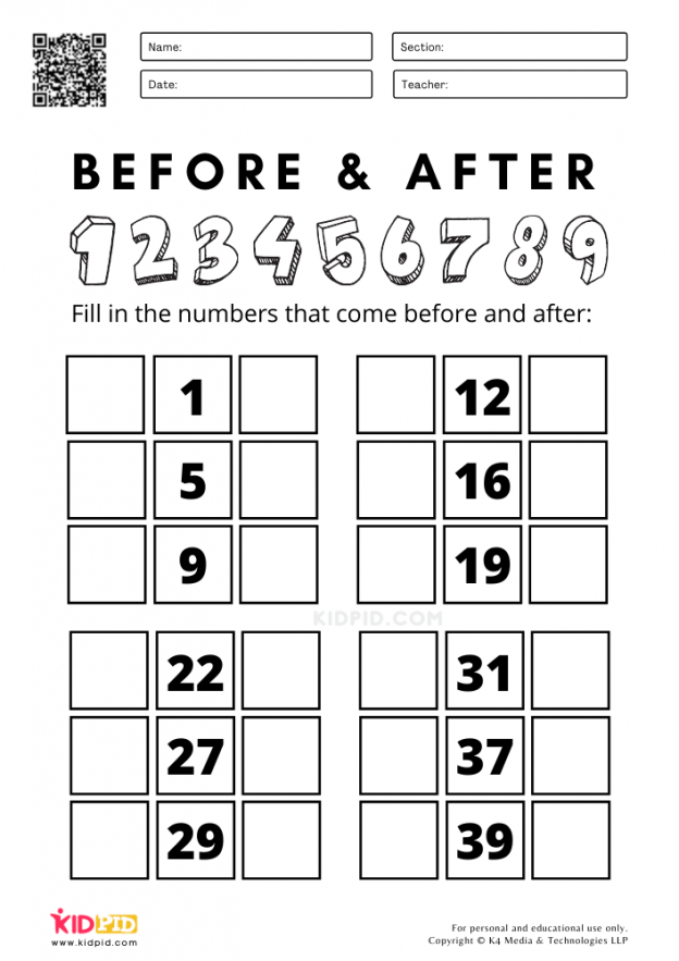 Before And After Numbers Worksheet