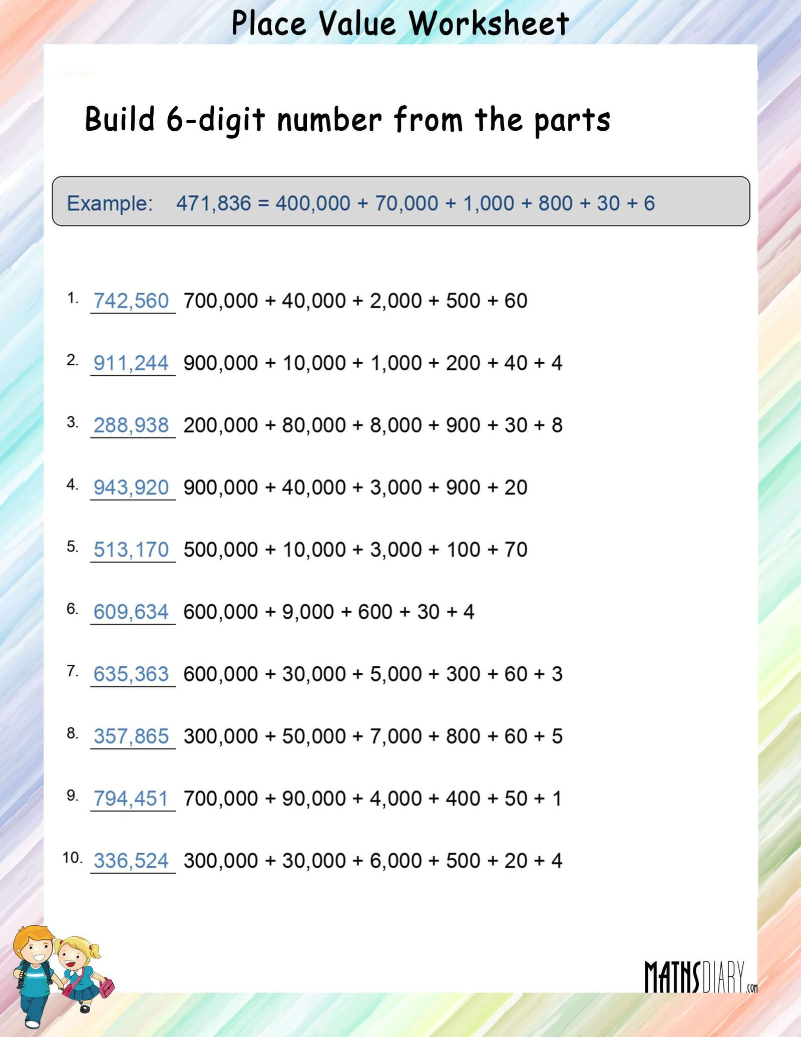 Build 6 digit Number Place Value Worksheets Math Worksheets