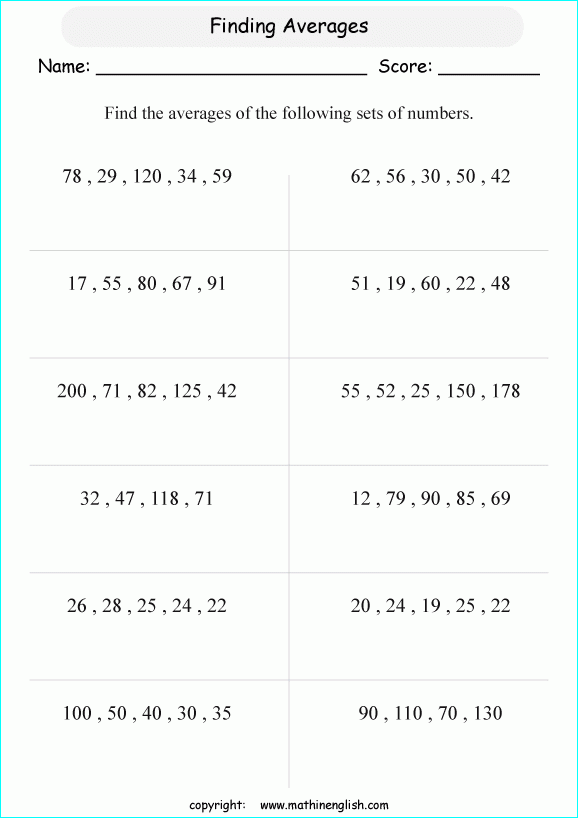 Calculate The Average Of These Sets Of Sets Of 3 4 Or 5 Numbers Grade 