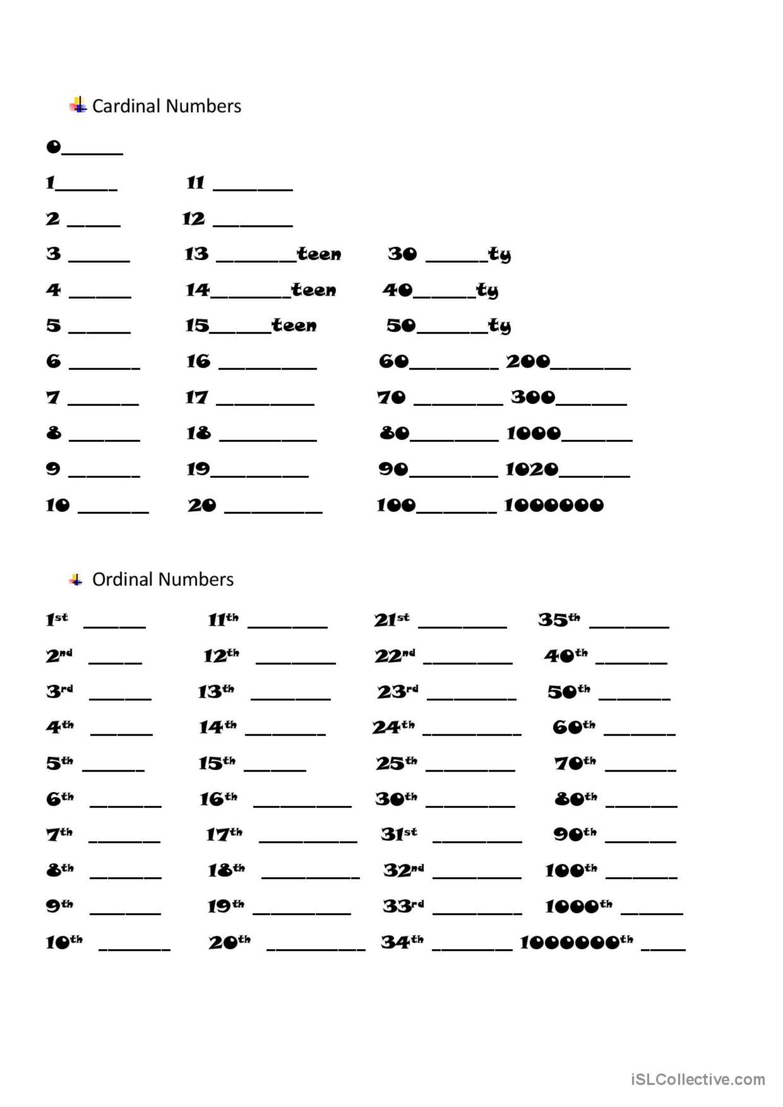 Cardinal And Ordinal Numbers English ESL Worksheets Pdf Doc