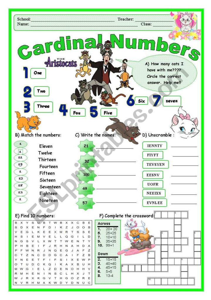 Cardinal Ordinal Numbers Worksheets For Kids