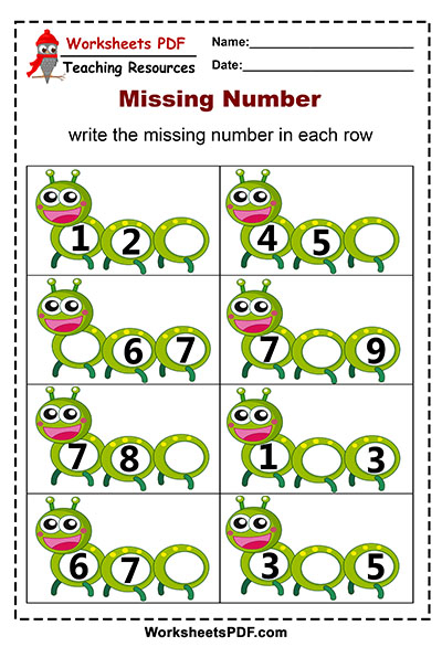 Caterpillar Missing Numbers 0 9 Worksheets PDF