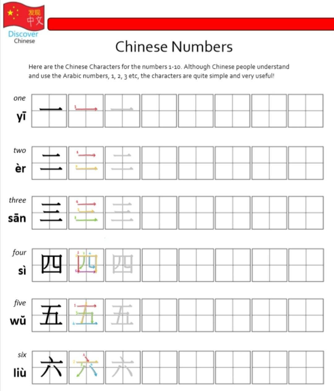 Chinese 1 To 10 Numbers