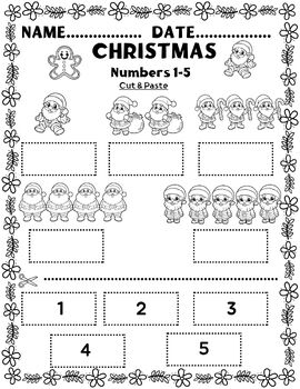Christmas Santa Theme Number1 5 Trace Write Draw Line Color Cut Paste