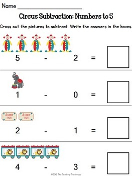 Circus Subtraction Numbers To 5 By The Teaching Treehouse TpT