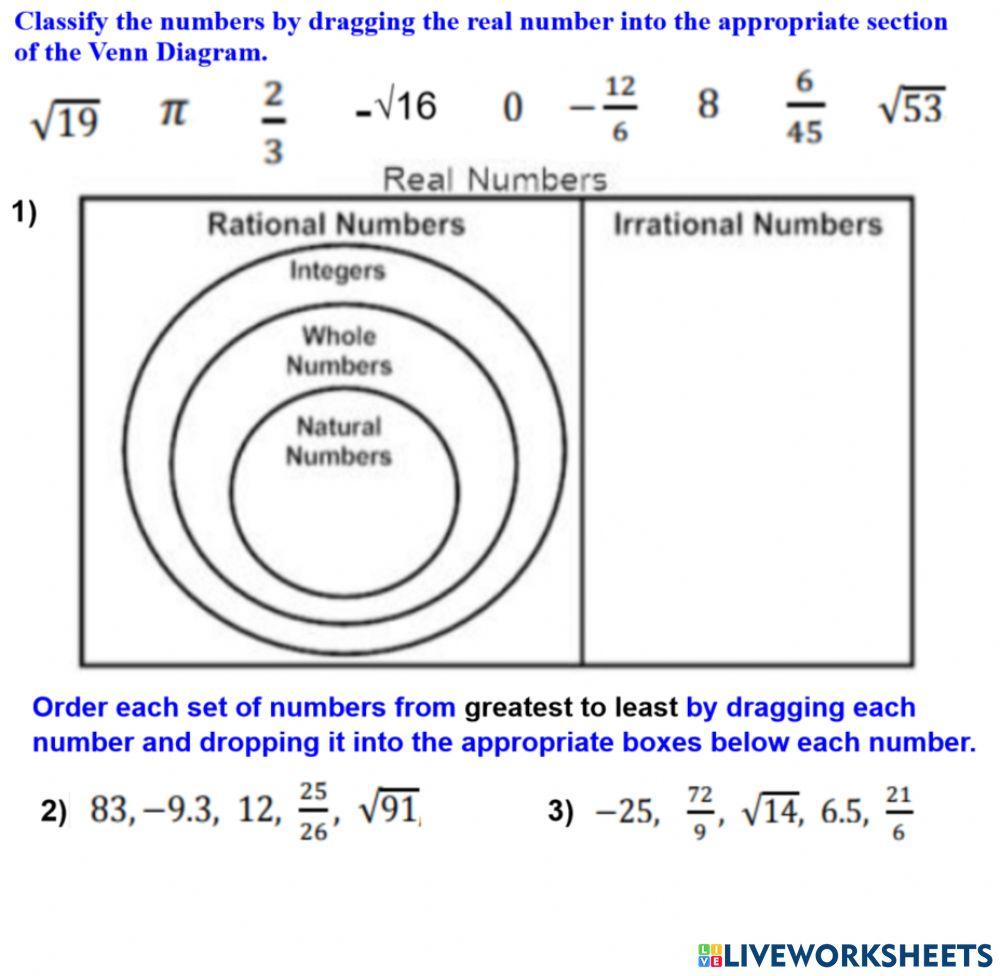Classifying And Ordering Real Numbers Worksheet Live Worksheets 