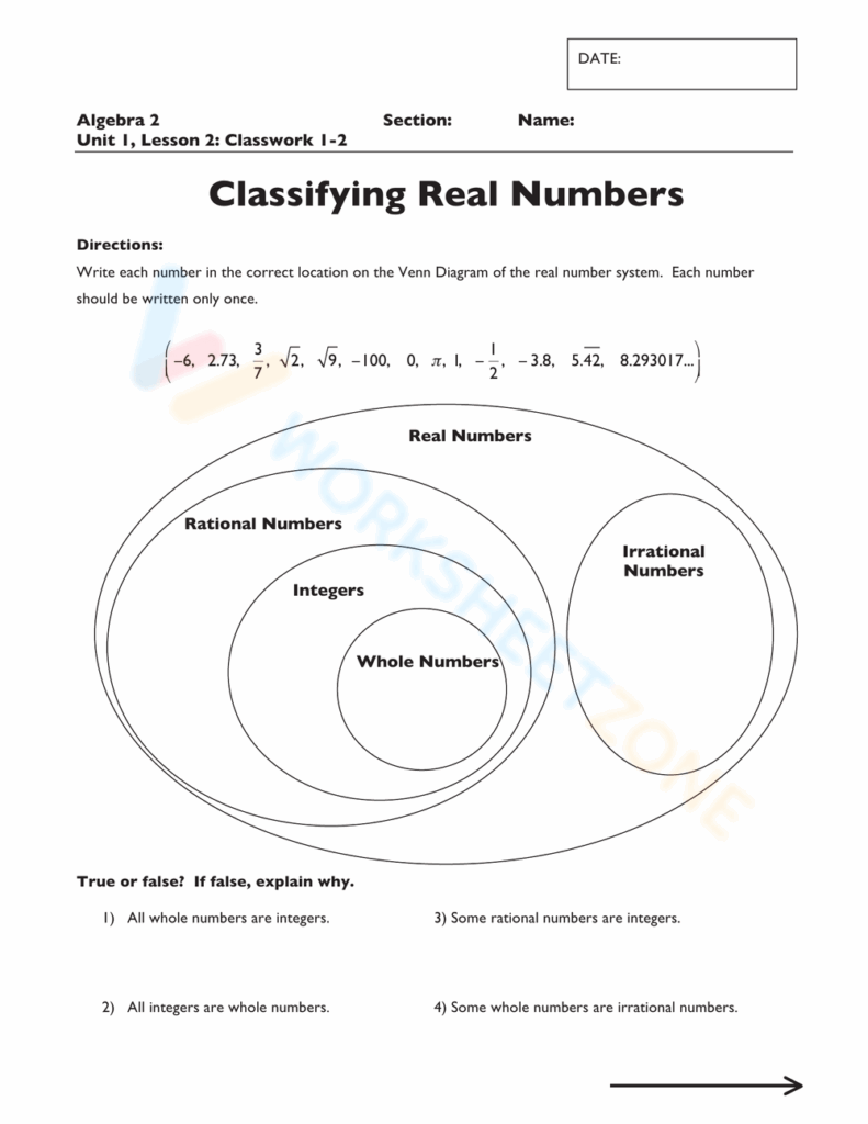 Classifying Real Numbers Worksheet Worksheets Library