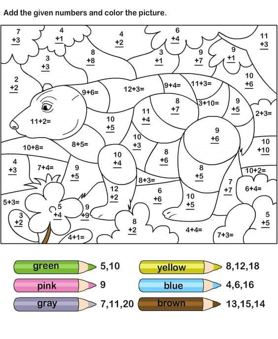Color By Number Addition Worksheets