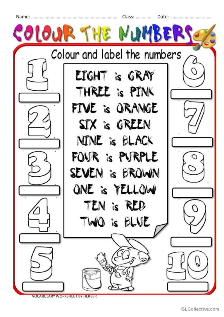 COLOUR THE NUMBERS English ESL Worksheets Pdf Doc