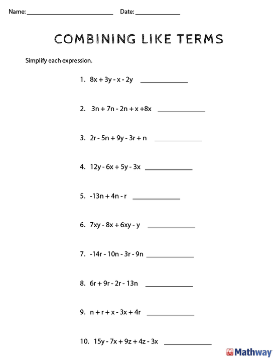 Combining Like Terms Worksheets 99Worksheets