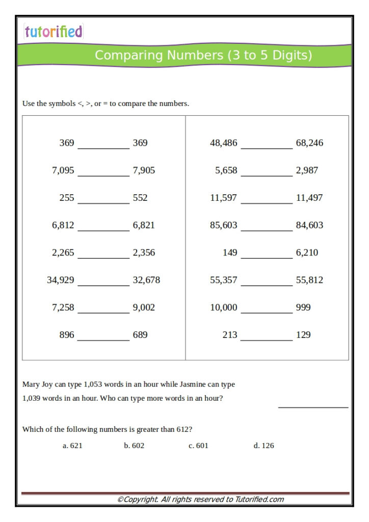 Common Core Worksheets Comparing Numbers Common Core Worksheets