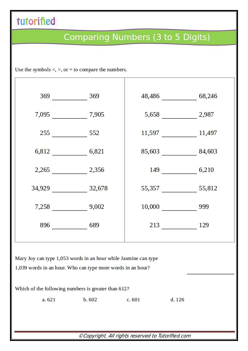 Common Core Worksheets Comparing Numbers Common Core Worksheets