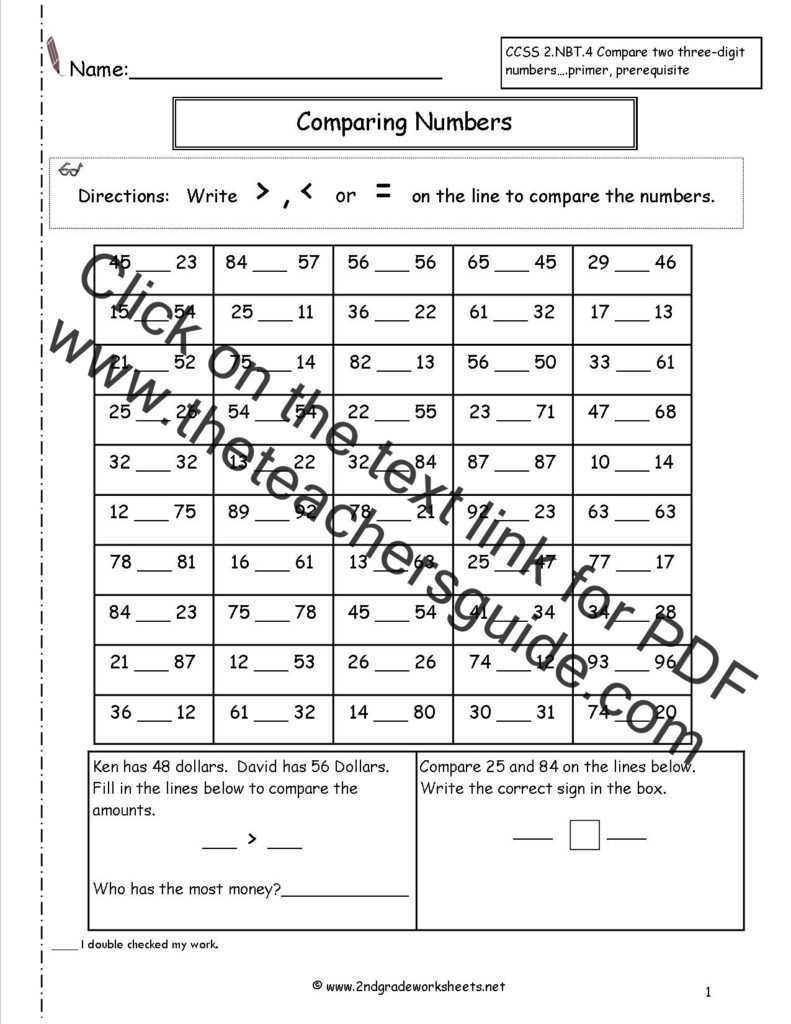 Common Core Worksheets Comparing Numbers CommonWorksheets