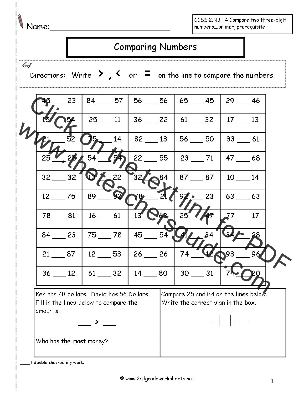 Common Core Worksheets Comparing Numbers CommonWorksheets