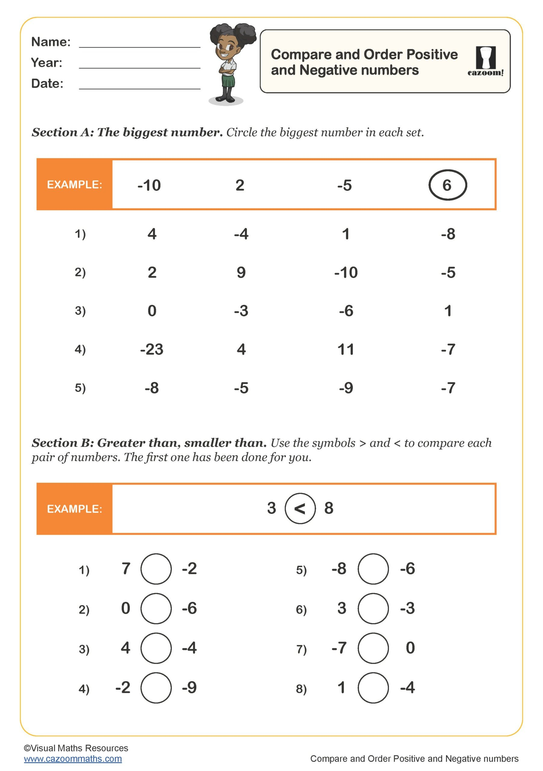 Compare And Order Positive And Negative Numbers Worksheet Fun And 