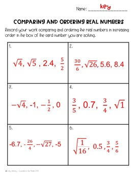 Compare And Order Real Numbers Worksheets