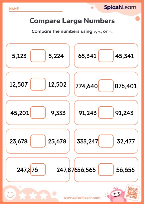 Compare Large Numbers Using Symbols Worksheet Printable Maths Sheet
