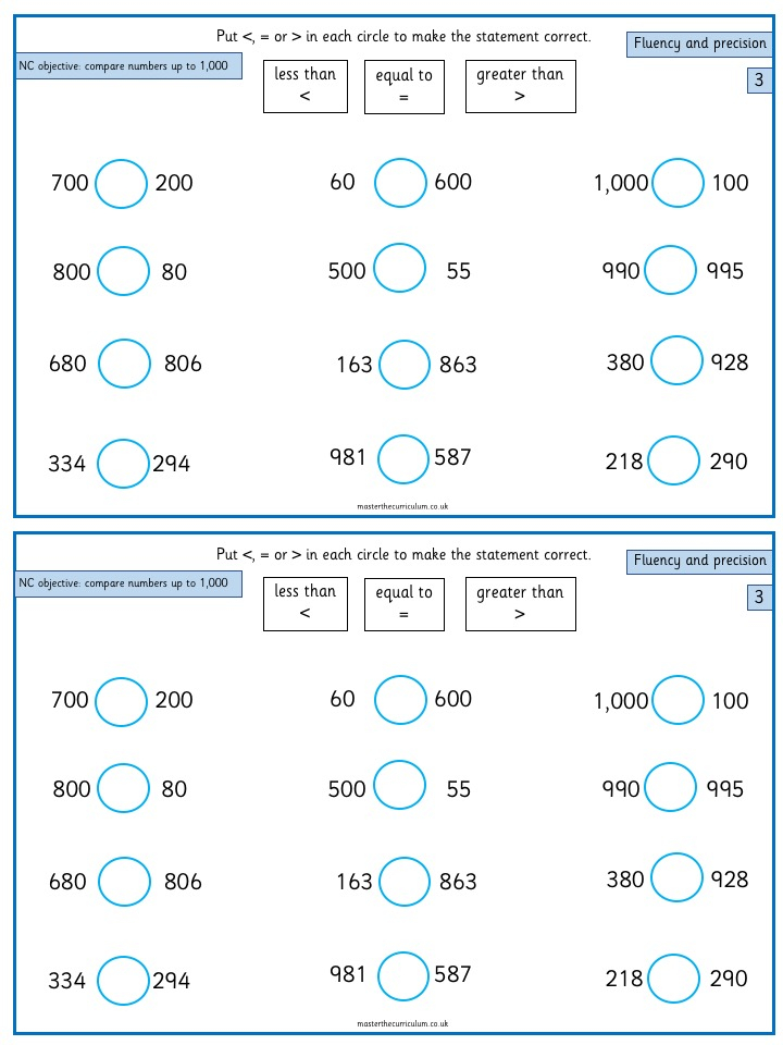 Compare Numbers Up To 1 000 3 Master The Curriculum